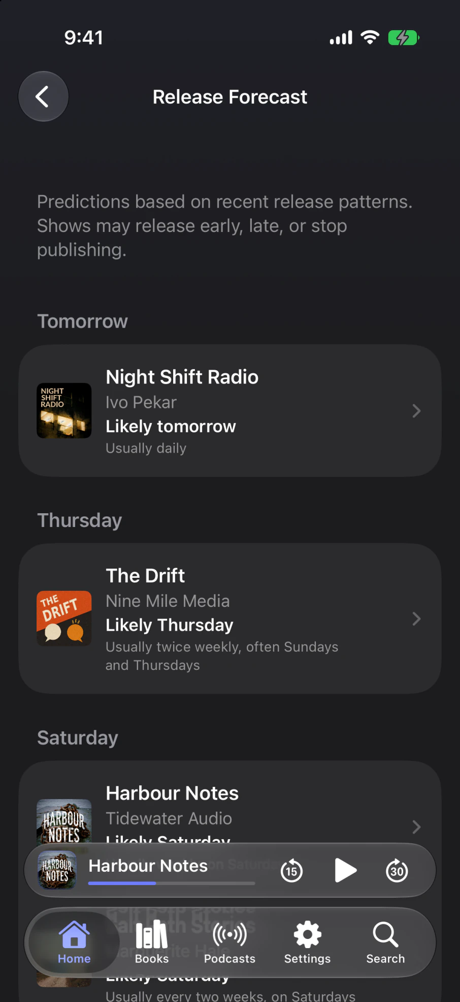 Release Forecast predicting when followed shows will publish next