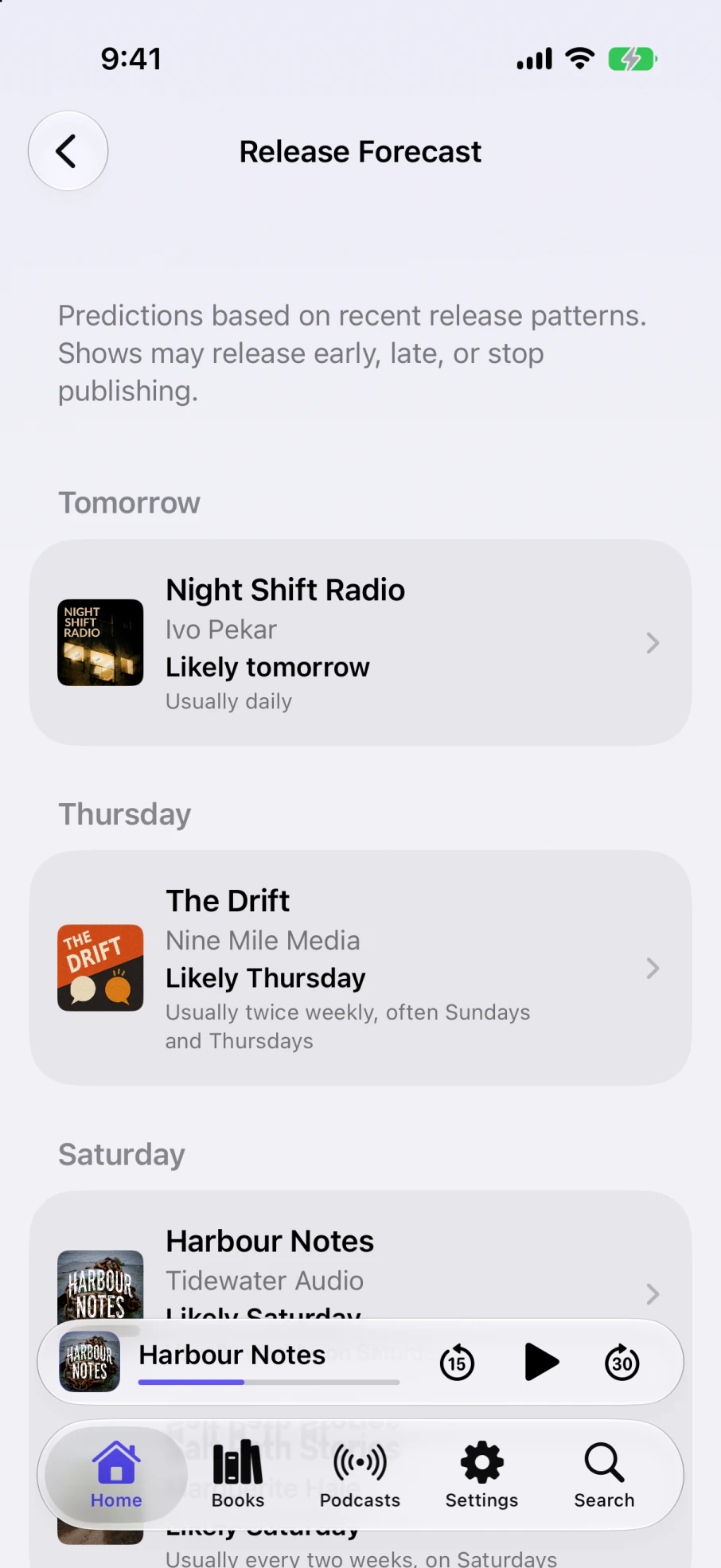 Release Forecast predicting when followed shows will publish next